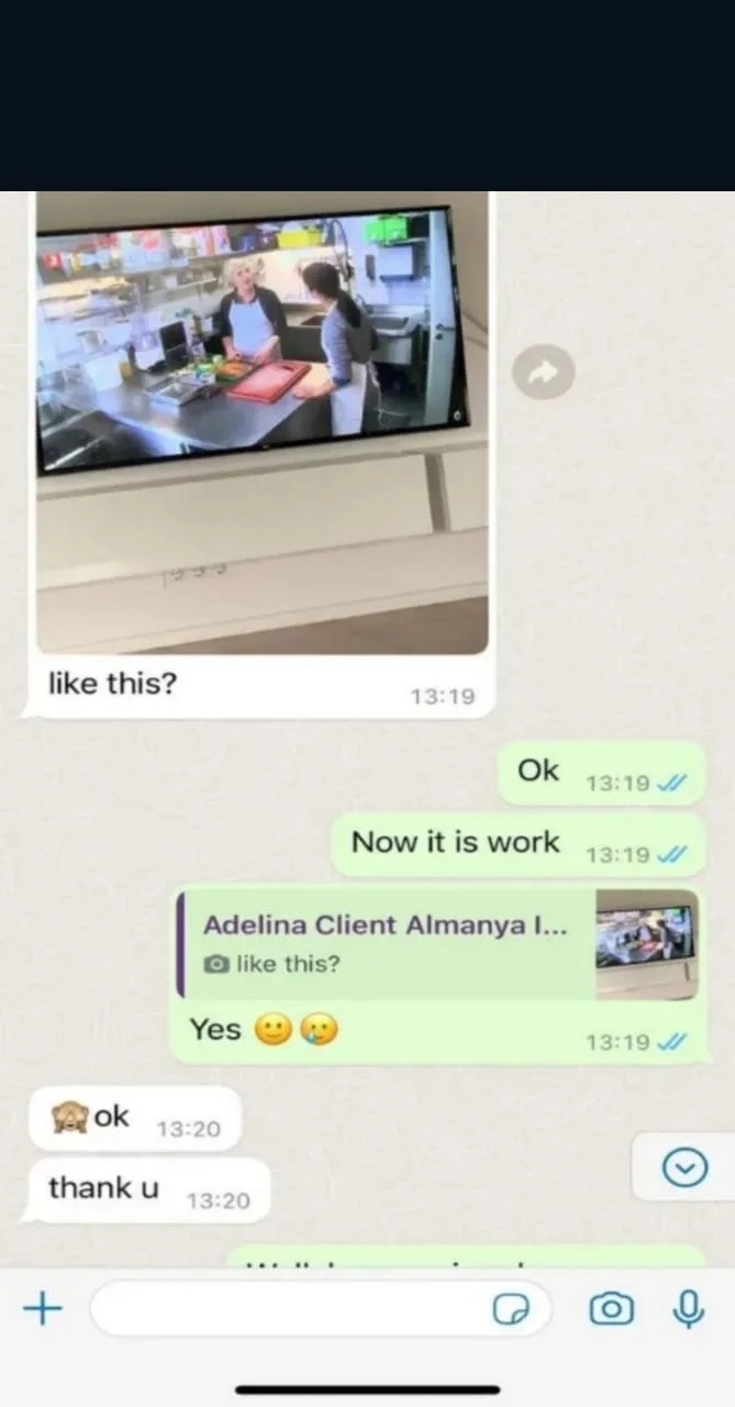 Customer WhatsApp review about service setup